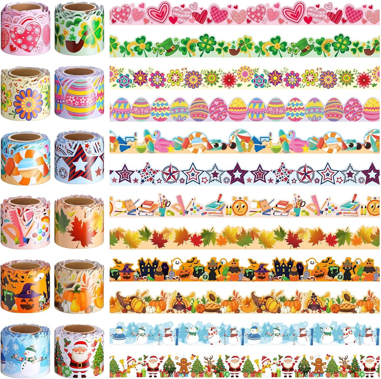 12 Rolls 394 ft Holiday Bulletin Board Borders Seasonal Bulletin Board Decorations